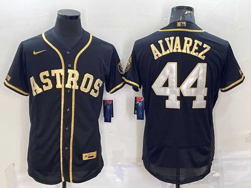 Mens Houston Astros #44 Yordan Alvarez Black Gold Flex Base Stitched Jersey->houston astros->MLB Jersey